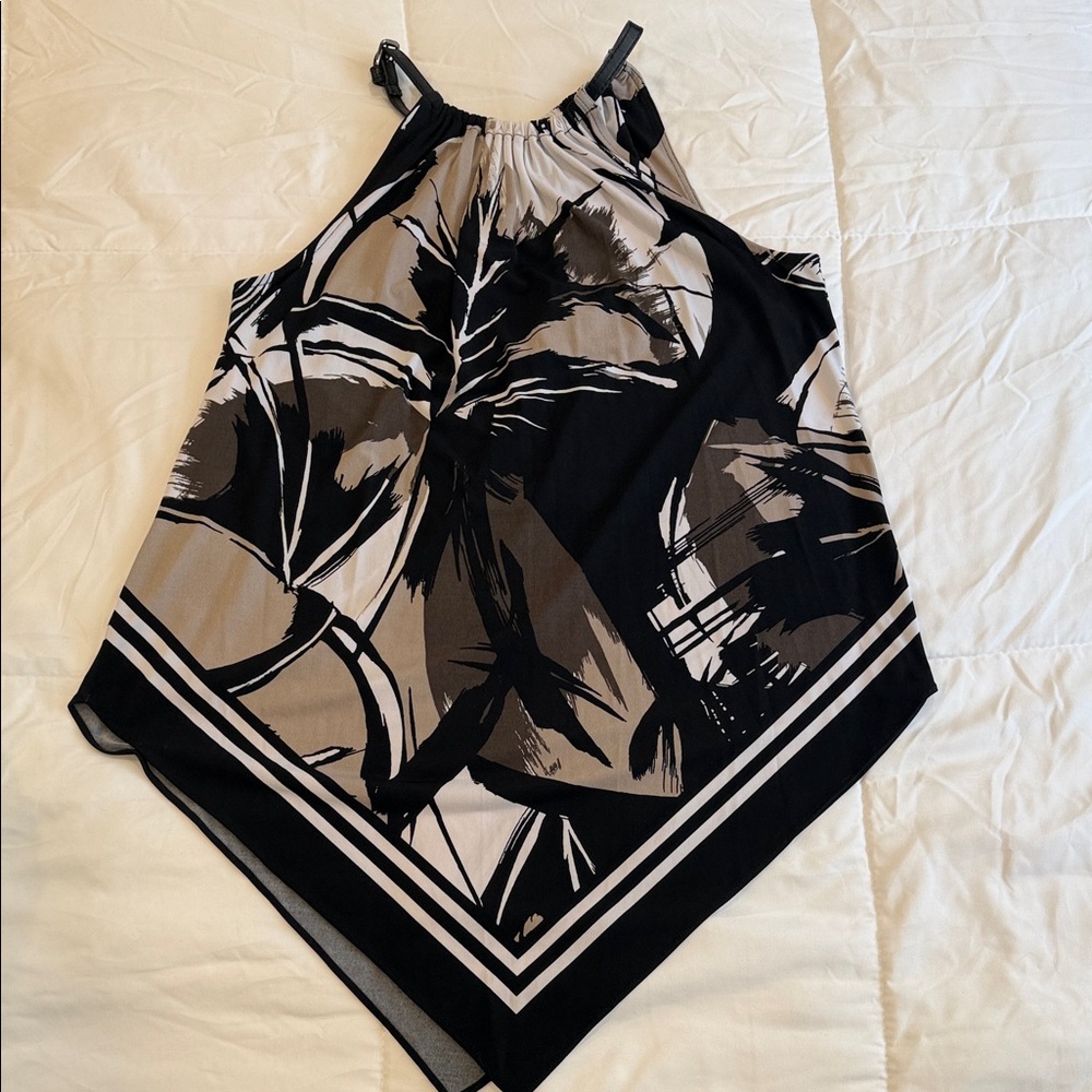 Alfani Black and Tan Abstract Sleeveless Tunic Top - Picture 1 of 3